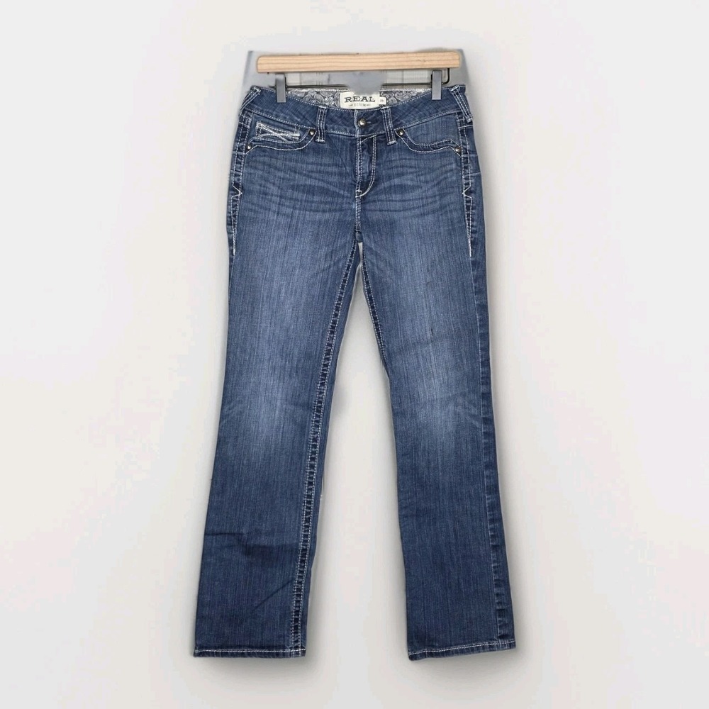 Ariat REAL Womens Whipstitch Mid Rise Boot Cut Blue Jeans 28R Western Ranch Wear